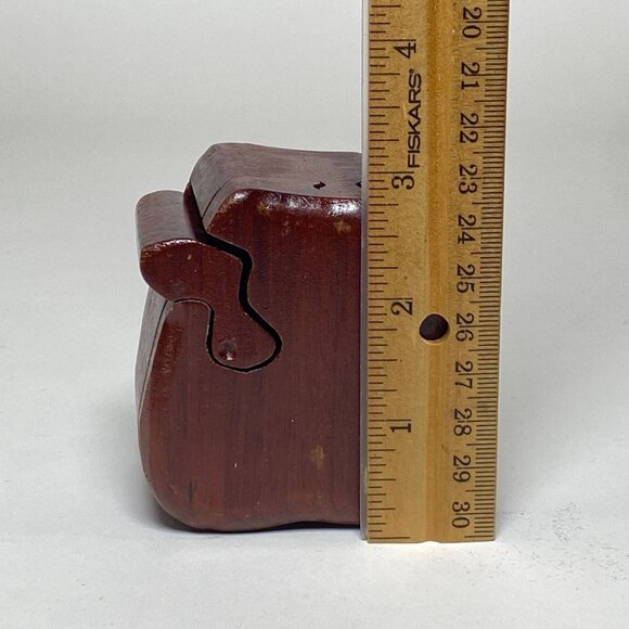 Vintage Wooden Apple Puzzle Box 4 Pieces Trinket Jewelry Container Felt Lining - Picture 7 of 7